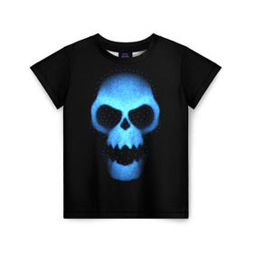 Детская футболка 3D с принтом Синий череп в Тюмени, 100% гипоаллергенный полиэфир | прямой крой, круглый вырез горловины, длина до линии бедер, чуть спущенное плечо, ткань немного тянется | неон | свет | синий | череп