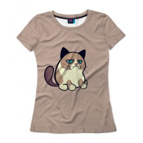 Женская футболка 3D с принтом Недовольный кот в Тюмени, 100% полиэфир ( синтетическое хлопкоподобное полотно) | прямой крой, круглый вырез горловины, длина до линии бедер | cat | кот | кошка