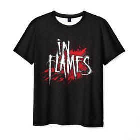 Мужская футболка 3D с принтом In Flames в Тюмени, 100% полиэфир | прямой крой, круглый вырез горловины, длина до линии бедер | band | blood | in flames | metal | music | rock | атрибутика | группа | кровь | метал | музыка | рок