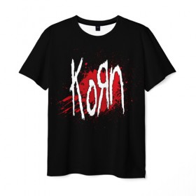 Мужская футболка 3D с принтом Korn в Тюмени, 100% полиэфир | прямой крой, круглый вырез горловины, длина до линии бедер | band | blood | korn | metal | music | rock | атрибутика | группа | кровь | метал | музыка | рок