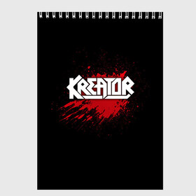 Скетчбук с принтом Kreator в Тюмени, 100% бумага
 | 48 листов, плотность листов — 100 г/м2, плотность картонной обложки — 250 г/м2. Листы скреплены сверху удобной пружинной спиралью | Тематика изображения на принте: band | blood | kreator | metal | music | rock | атрибутика | группа | кровь | метал | музыка | рок