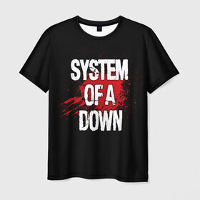 Мужская футболка 3D с принтом System of a Down в Тюмени, 100% полиэфир | прямой крой, круглый вырез горловины, длина до линии бедер | band | blood | metal | music | rock | system of a down | атрибутика | группа | кровь | метал | музыка | рок