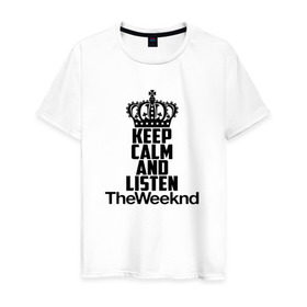 Мужская футболка хлопок с принтом Keep calm and listen The Weeknd в Тюмени, 100% хлопок | прямой крой, круглый вырез горловины, длина до линии бедер, слегка спущенное плечо. | Тематика изображения на принте: pbrb | pop | rb | the weeknd | trilogy | weeknd | xo | викенд | викнд | икс | иксо | макконен | музыкант | о | рнб | тесфайе | уикенд | уикнд | х | хип хоп | хипхоп | хо | эйбел | эр эн би