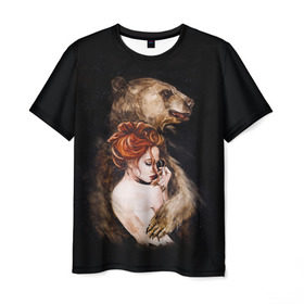 Мужская футболка 3D с принтом Defender в Тюмени, 100% полиэфир | прямой крой, круглый вырез горловины, длина до линии бедер | bear | calm | defender | ginger | ginger hair | girl | protection | девушка | животные | защита | медведь | рыжая