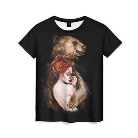 Женская футболка 3D с принтом Defender в Тюмени, 100% полиэфир ( синтетическое хлопкоподобное полотно) | прямой крой, круглый вырез горловины, длина до линии бедер | bear | calm | defender | ginger | ginger hair | girl | protection | девушка | животные | защита | медведь | рыжая