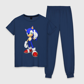 Женская пижама хлопок с принтом Modern Sonic в Тюмени, 100% хлопок | брюки и футболка прямого кроя, без карманов, на брюках мягкая резинка на поясе и по низу штанин | sonic | соник