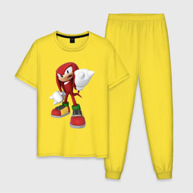 Мужская пижама хлопок с принтом Modern Knuckles в Тюмени, 100% хлопок | брюки и футболка прямого кроя, без карманов, на брюках мягкая резинка на поясе и по низу штанин
 | sonic | наклз | наклс | соник