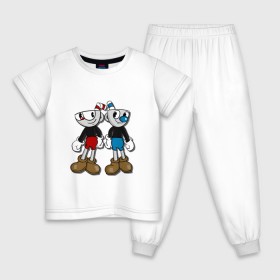 Детская пижама хлопок с принтом Cuphead/Mugman в Тюмени, 100% хлопок |  брюки и футболка прямого кроя, без карманов, на брюках мягкая резинка на поясе и по низу штанин
 | Тематика изображения на принте: капхед | капхэд | магмен | магмэн | мугмен