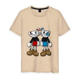 Мужская футболка хлопок с принтом Cuphead/Mugman в Тюмени, 100% хлопок | прямой крой, круглый вырез горловины, длина до линии бедер, слегка спущенное плечо. | капхед | капхэд | магмен | магмэн | мугмен