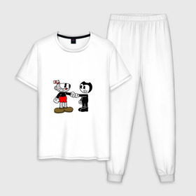 Мужская пижама хлопок с принтом Cuphead/Bendy в Тюмени, 100% хлопок | брюки и футболка прямого кроя, без карманов, на брюках мягкая резинка на поясе и по низу штанин
 | бенди | бэнди | капхед | капхэд
