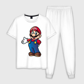 Мужская пижама хлопок с принтом Mario в Тюмени, 100% хлопок | брюки и футболка прямого кроя, без карманов, на брюках мягкая резинка на поясе и по низу штанин
 | nintendo | марио | нинтендо