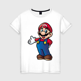 Женская футболка хлопок с принтом Mario в Тюмени, 100% хлопок | прямой крой, круглый вырез горловины, длина до линии бедер, слегка спущенное плечо | nintendo | марио | нинтендо
