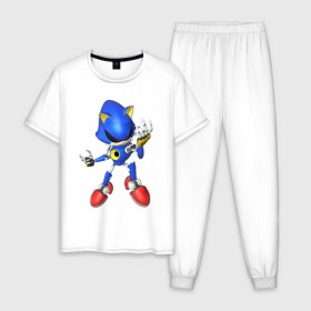 Мужская пижама хлопок с принтом Metal Sonic в Тюмени, 100% хлопок | брюки и футболка прямого кроя, без карманов, на брюках мягкая резинка на поясе и по низу штанин
 | метал соник | металл соник