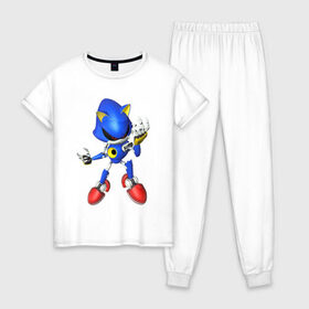 Женская пижама хлопок с принтом Metal Sonic в Тюмени, 100% хлопок | брюки и футболка прямого кроя, без карманов, на брюках мягкая резинка на поясе и по низу штанин | метал соник | металл соник