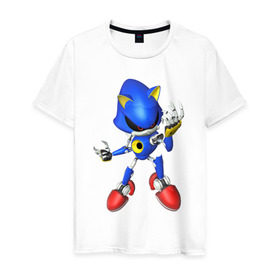 Мужская футболка хлопок с принтом Metal Sonic в Тюмени, 100% хлопок | прямой крой, круглый вырез горловины, длина до линии бедер, слегка спущенное плечо. | метал соник | металл соник