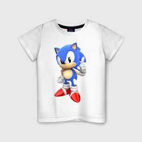 Детская футболка хлопок с принтом Classic Sonic в Тюмени, 100% хлопок | круглый вырез горловины, полуприлегающий силуэт, длина до линии бедер | Тематика изображения на принте: 16 бит | sega | sonic | классический соник