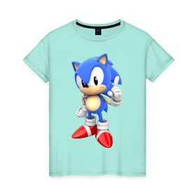 Женская футболка хлопок с принтом Classic Sonic в Тюмени, 100% хлопок | прямой крой, круглый вырез горловины, длина до линии бедер, слегка спущенное плечо | 16 бит | sega | sonic | классический соник