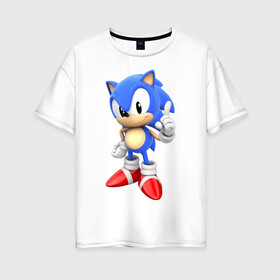 Женская футболка хлопок Oversize с принтом Classic Sonic в Тюмени, 100% хлопок | свободный крой, круглый ворот, спущенный рукав, длина до линии бедер
 | 16 бит | sega | sonic | классический соник