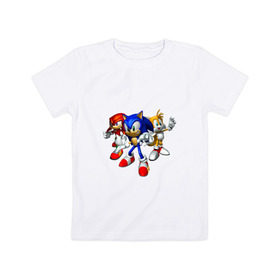 Детская футболка хлопок с принтом Sonic, Tails & Knuckles в Тюмени, 100% хлопок | круглый вырез горловины, полуприлегающий силуэт, длина до линии бедер | наклз | наклс | соник | тейлз | тейлс