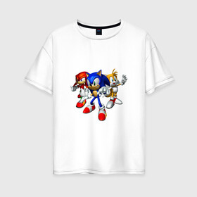 Женская футболка хлопок Oversize с принтом Sonic Tails & Knuckles в Тюмени, 100% хлопок | свободный крой, круглый ворот, спущенный рукав, длина до линии бедер
 | наклз | наклс | соник | тейлз | тейлс