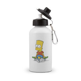 Бутылка спортивная с принтом Барт на скейте в Тюмени, металл | емкость — 500 мл, в комплекте две пластиковые крышки и карабин для крепления | simpsons | барт симпсон | симпсоны