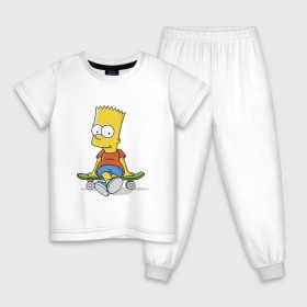 Детская пижама хлопок с принтом Барт на скейте в Тюмени, 100% хлопок |  брюки и футболка прямого кроя, без карманов, на брюках мягкая резинка на поясе и по низу штанин
 | Тематика изображения на принте: simpsons | барт симпсон | симпсоны