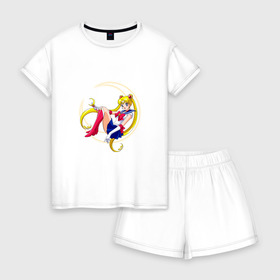 Женская пижама с шортиками хлопок с принтом Sailor Moon в Тюмени, 100% хлопок | футболка прямого кроя, шорты свободные с широкой мягкой резинкой | sailor moon | sailormoon | сейлор мун | сейлормун