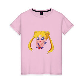 Женская футболка хлопок с принтом Sailor Moon в Тюмени, 100% хлопок | прямой крой, круглый вырез горловины, длина до линии бедер, слегка спущенное плечо | sailor moon | sailormoon | сейлор мун | сейлормун