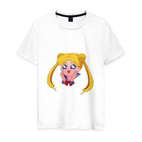 Мужская футболка хлопок с принтом Sailor Moon в Тюмени, 100% хлопок | прямой крой, круглый вырез горловины, длина до линии бедер, слегка спущенное плечо. | sailor moon | sailormoon | сейлор мун | сейлормун