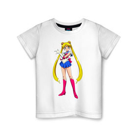 Детская футболка хлопок с принтом Сейлормун в Тюмени, 100% хлопок | круглый вырез горловины, полуприлегающий силуэт, длина до линии бедер | Тематика изображения на принте: sailor moon | sailormoon | сейлор мун
