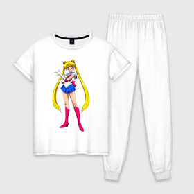 Женская пижама хлопок с принтом Сейлормун в Тюмени, 100% хлопок | брюки и футболка прямого кроя, без карманов, на брюках мягкая резинка на поясе и по низу штанин | sailor moon | sailormoon | сейлор мун