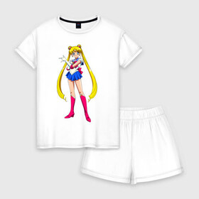 Женская пижама с шортиками хлопок с принтом Сейлормун в Тюмени, 100% хлопок | футболка прямого кроя, шорты свободные с широкой мягкой резинкой | sailor moon | sailormoon | сейлор мун