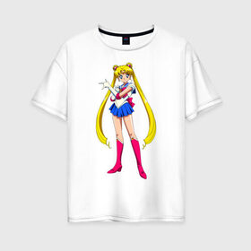 Женская футболка хлопок Oversize с принтом Сейлормун в Тюмени, 100% хлопок | свободный крой, круглый ворот, спущенный рукав, длина до линии бедер
 | sailor moon | sailormoon | сейлор мун