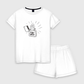 Женская пижама с шортиками хлопок с принтом Firewalk (Чёрная) в Тюмени, 100% хлопок | футболка прямого кроя, шорты свободные с широкой мягкой резинкой | life is strange