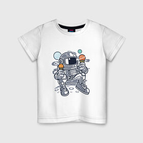 Детская футболка хлопок с принтом Космонавт с мороженым ( Astron в Тюмени, 100% хлопок | круглый вырез горловины, полуприлегающий силуэт, длина до линии бедер | Тематика изображения на принте: 