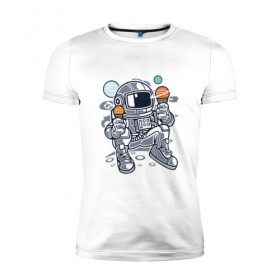 Мужская футболка премиум с принтом Космонавт с мороженым ( Astron в Тюмени, 92% хлопок, 8% лайкра | приталенный силуэт, круглый вырез ворота, длина до линии бедра, короткий рукав | 
