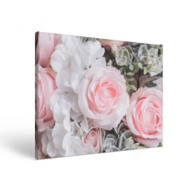 Холст прямоугольный с принтом розы в Тюмени, 100% ПВХ |  | Тематика изображения на принте: букет | винтаж | зелень | листья | розовые розы | романтика | цветы