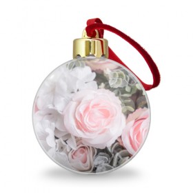 Ёлочный шар с принтом розы в Тюмени, Пластик | Диаметр: 77 мм | Тематика изображения на принте: букет | винтаж | зелень | листья | розовые розы | романтика | цветы