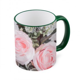 Кружка 3D с принтом розы в Тюмени, керамика | ёмкость 330 мл | Тематика изображения на принте: букет | винтаж | зелень | листья | розовые розы | романтика | цветы
