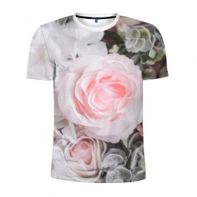 Мужская футболка 3D спортивная с принтом розы в Тюмени, 100% полиэстер с улучшенными характеристиками | приталенный силуэт, круглая горловина, широкие плечи, сужается к линии бедра | букет | винтаж | зелень | листья | розовые розы | романтика | цветы