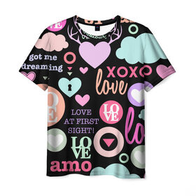 Мужская футболка 3D с принтом Любовь на разных языках в Тюмени, 100% полиэфир | прямой крой, круглый вырез горловины, длина до линии бедер | 14 | love | валентин | губы | день | любовь | подарок | поцелуй | сердце | страсть | февраль