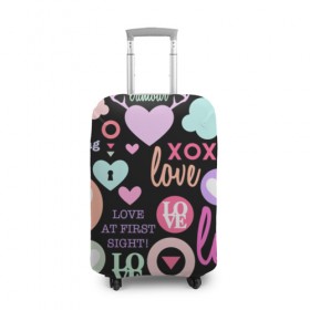 Чехол для чемодана 3D с принтом Любовь на разных языках в Тюмени, 86% полиэфир, 14% спандекс | двустороннее нанесение принта, прорези для ручек и колес | 14 | love | валентин | губы | день | любовь | подарок | поцелуй | сердце | страсть | февраль