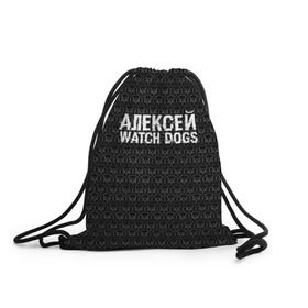 Рюкзак-мешок 3D с принтом Алексей Watch Dogs в Тюмени, 100% полиэстер | плотность ткани — 200 г/м2, размер — 35 х 45 см; лямки — толстые шнурки, застежка на шнуровке, без карманов и подкладки | алексей | алеша | леша