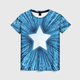 Женская футболка 3D с принтом Звезда в Тюмени, 100% полиэфир ( синтетическое хлопкоподобное полотно) | прямой крой, круглый вырез горловины, длина до линии бедер | взрыв | звезда | звездочка | космос | огонёк | свет
