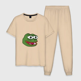 Мужская пижама хлопок с принтом Pepe frog в Тюмени, 100% хлопок | брюки и футболка прямого кроя, без карманов, на брюках мягкая резинка на поясе и по низу штанин
 | meme pepe мем прикол лягушка