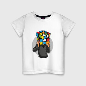 Детская футболка хлопок с принтом ГОЛОВОЛОМКА в Тюмени, 100% хлопок | круглый вырез горловины, полуприлегающий силуэт, длина до линии бедер | Тематика изображения на принте: голова | кубик рубика