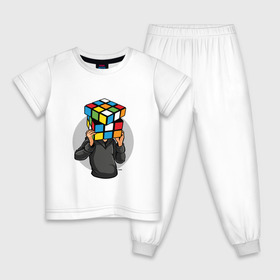 Детская пижама хлопок с принтом ГОЛОВОЛОМКА в Тюмени, 100% хлопок |  брюки и футболка прямого кроя, без карманов, на брюках мягкая резинка на поясе и по низу штанин
 | голова | кубик рубика