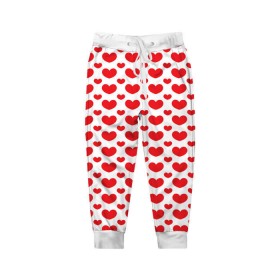 Детские брюки 3D с принтом Красные сердечки в Тюмени, 100% полиэстер | манжеты по низу, эластичный пояс регулируется шнурком, по бокам два кармана без застежек, внутренняя часть кармана из мелкой сетки | 