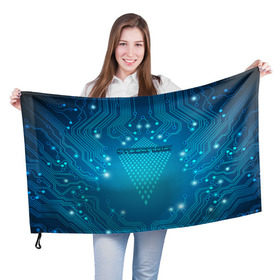 Флаг 3D с принтом Cyberpunk в Тюмени, 100% полиэстер | плотность ткани — 95 г/м2, размер — 67 х 109 см. Принт наносится с одной стороны | киберпанк | линии | схема