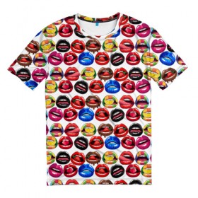 Мужская футболка 3D с принтом Lips Pattern в Тюмени, 100% полиэфир | прямой крой, круглый вырез горловины, длина до линии бедер | lips | love | pattern | pop art | арт | губы | девушкам | любовь | пафосные | поп арт | поцелуй | текстура | узор